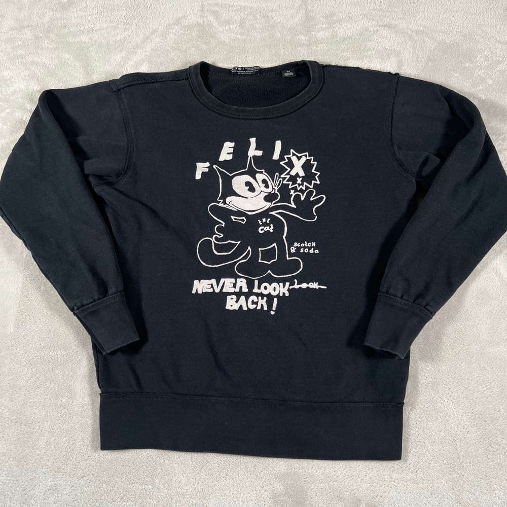Scotch & Soda Felix The Cat Sweatshirt Women's XS Black Graphic Cartoon Crewneck